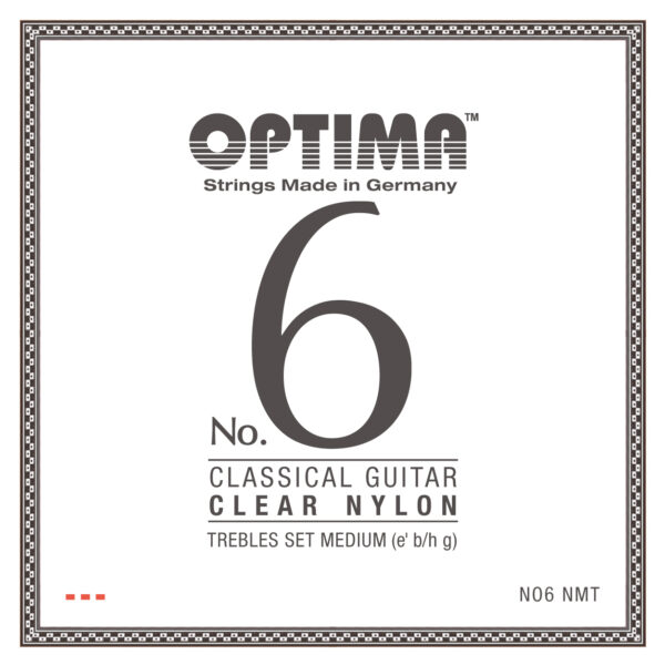 Optima No.6 high tension nylon strings – bright and stable trebles for classical guitar.